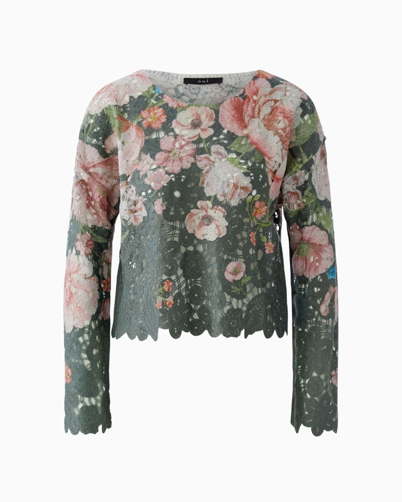 Oui floral lace-effect pullover, front view showing multicolour pattern – Áines Boutique