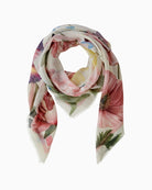 Oui rose red shawl styled as a scarf, front view – Áines Boutique