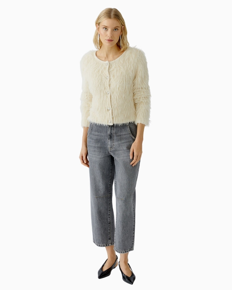 Front view of lightweight knit cardigan in neutral tone