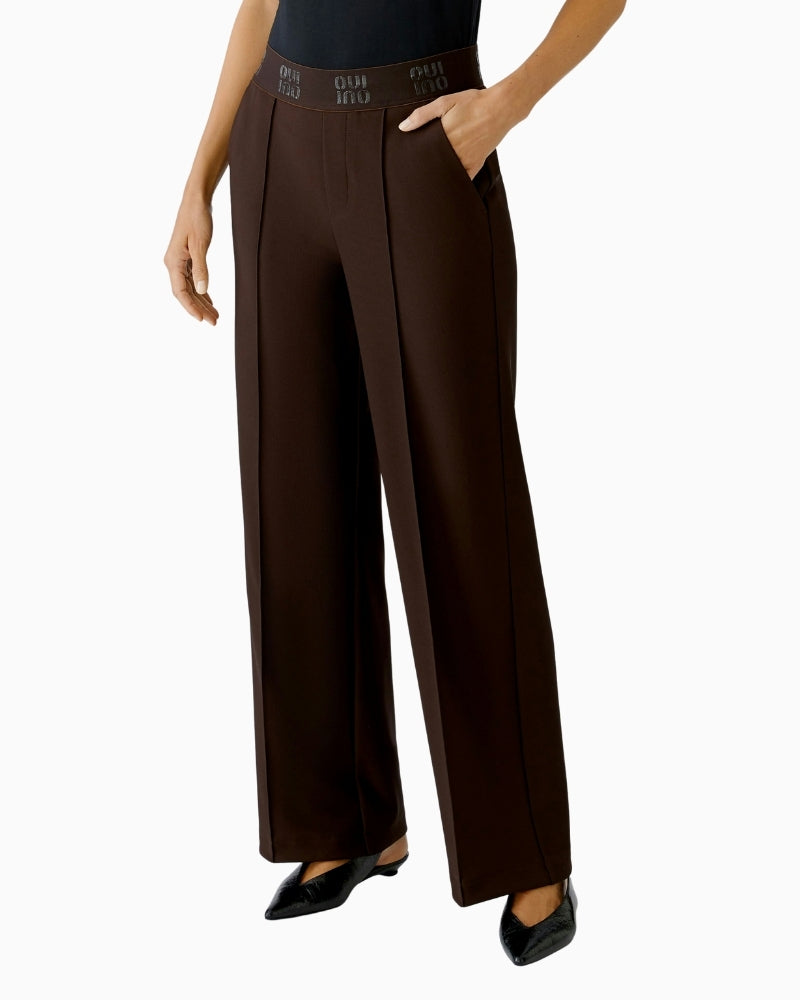 Oui Ganache trousers in black stretch fabric with stitched crease