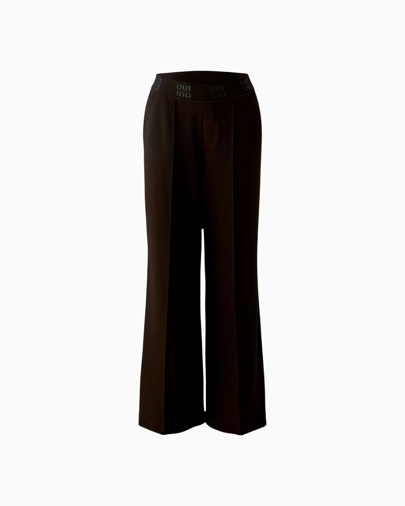Front view of Oui straight fit trousers with mid-rise elastic waistband