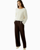 Oui Ganache straight fit trousers styled with blouse and loafers