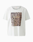 Oui oversized white t-shirt with front motif and rolled crew neckline