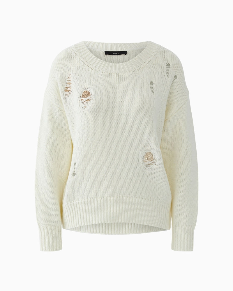 Oui Gardenia sequin pullover front view white background – Áines Boutique