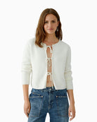 Oui cropped gardenia white cotton blend cardigan