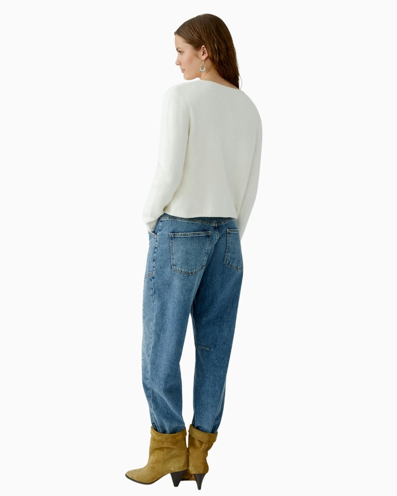 Back view of gardenia white cropped cardigan