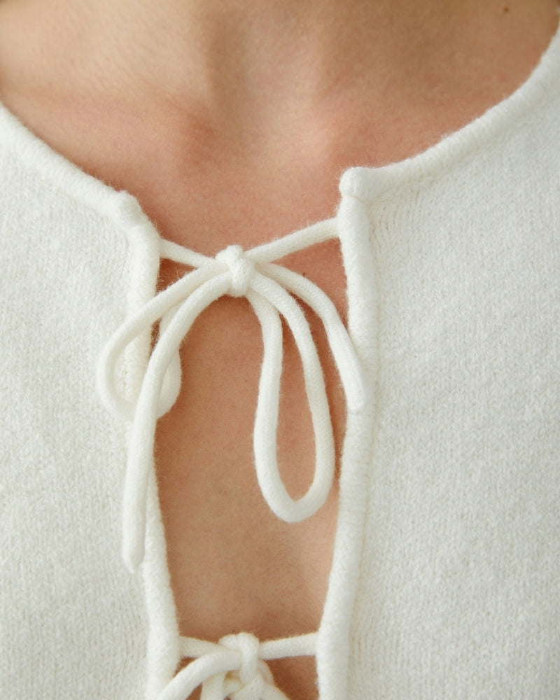 Close-up of tubular hem neckline and fine knitted cuffs