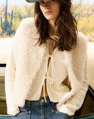 Oui cropped gardenia white cotton blend cardigan