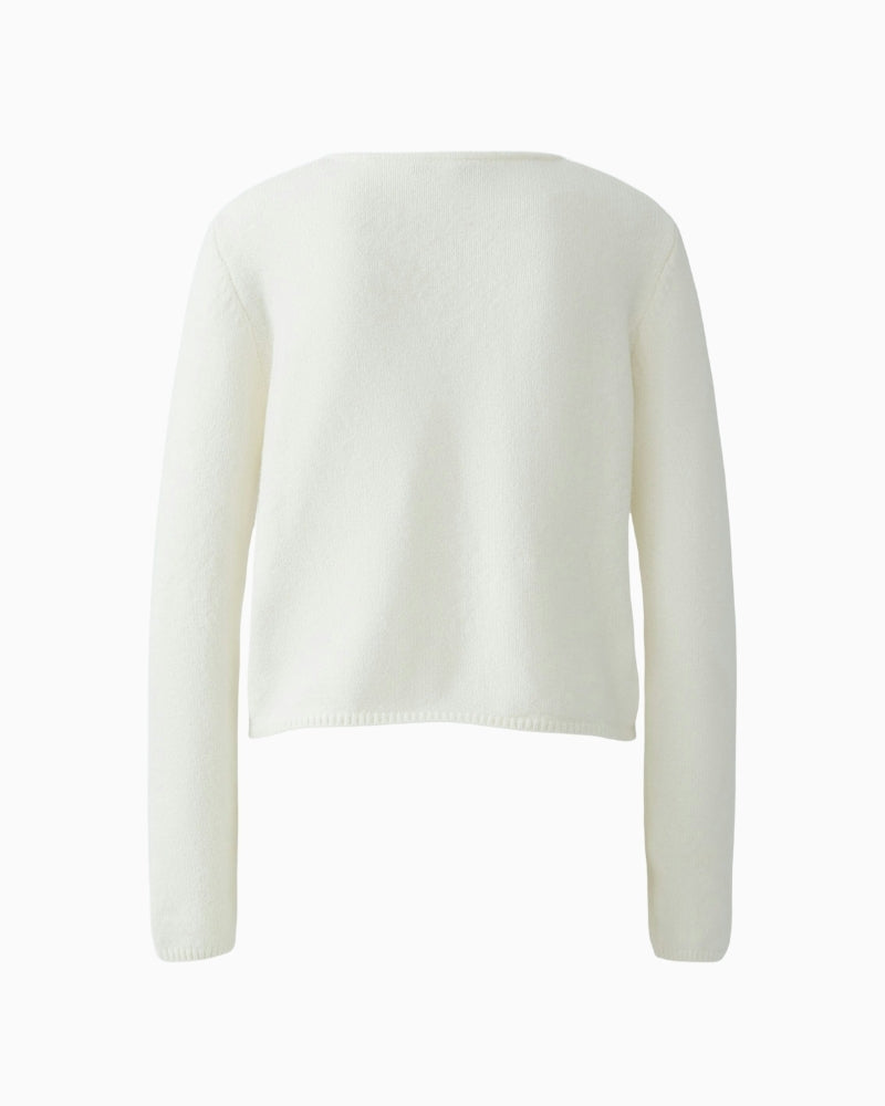 Back view of gardenia white cropped cardigan