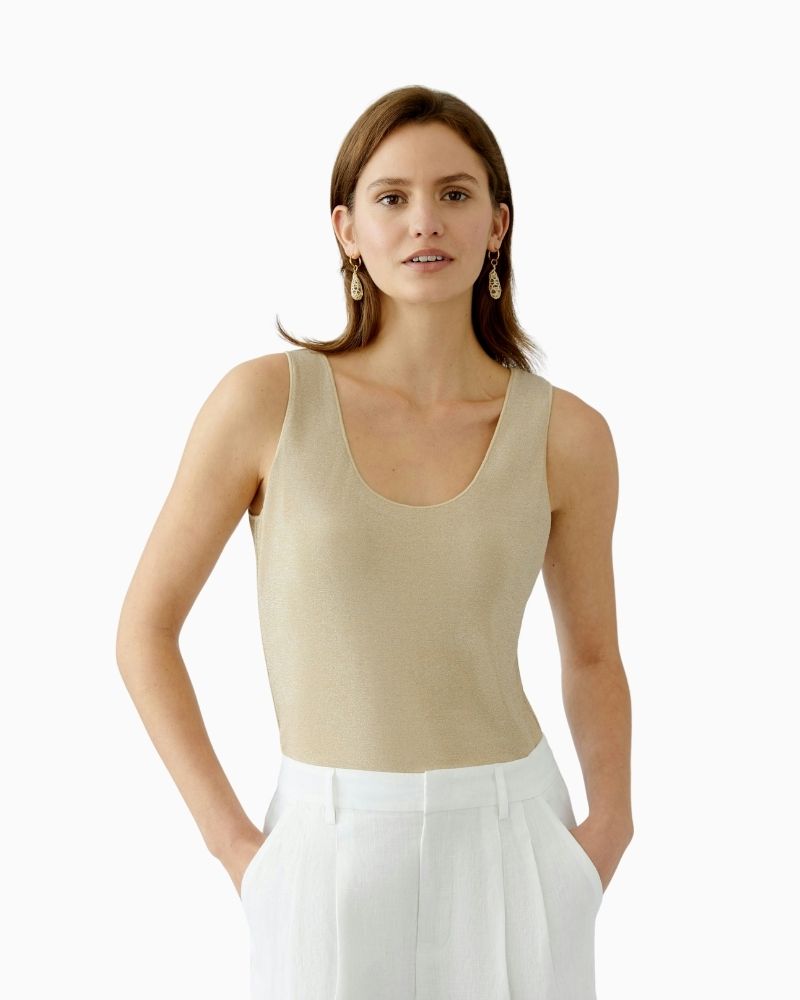 Oui gold shimmer tank top with wide straps and soft metallic jersey