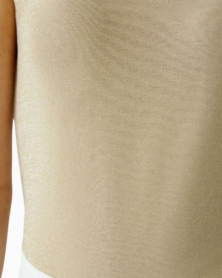 Close-up of neckline and fine chain stitch finish on Oui shimmer vest