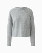 Lightweight stretch knit pullover in neutral grey with wool blend
