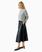 Side view of classic grey knitted sweater with relaxed fit