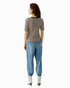 Oui half sleeve pullover brown white back view woman wearing – Áines Boutique