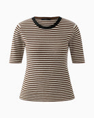 Oui half sleeve pullover brown white product view on white background – Áines Boutique