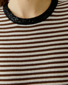 Oui half sleeve pullover brown white close-up neckline sequin detail – Áines Boutique