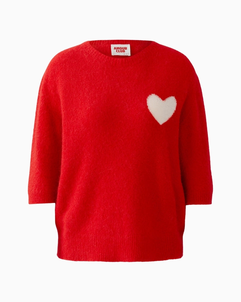 Oui heart intarsia knit pullover red front view  – Áines Boutique
