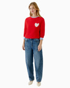 Oui heart intarsia knit pullover red front view on woman – Áines Boutique