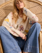 Woman wearing Oui wide-leg blue jeans, full outfit model view – Áines Boutique