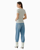 Oui stripe T-shirt white green back view – Áines Boutique