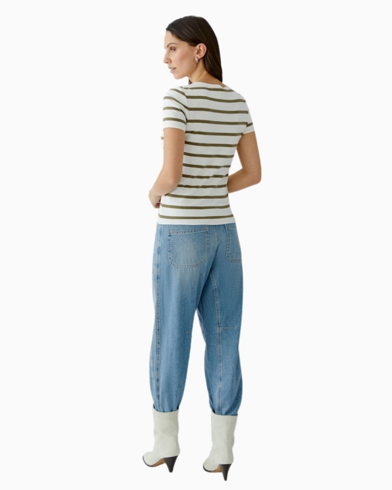 Oui stripe T-shirt white green back view – Áines Boutique