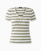 Oui interlock stripe T-shirt white green front view – Áines Boutique