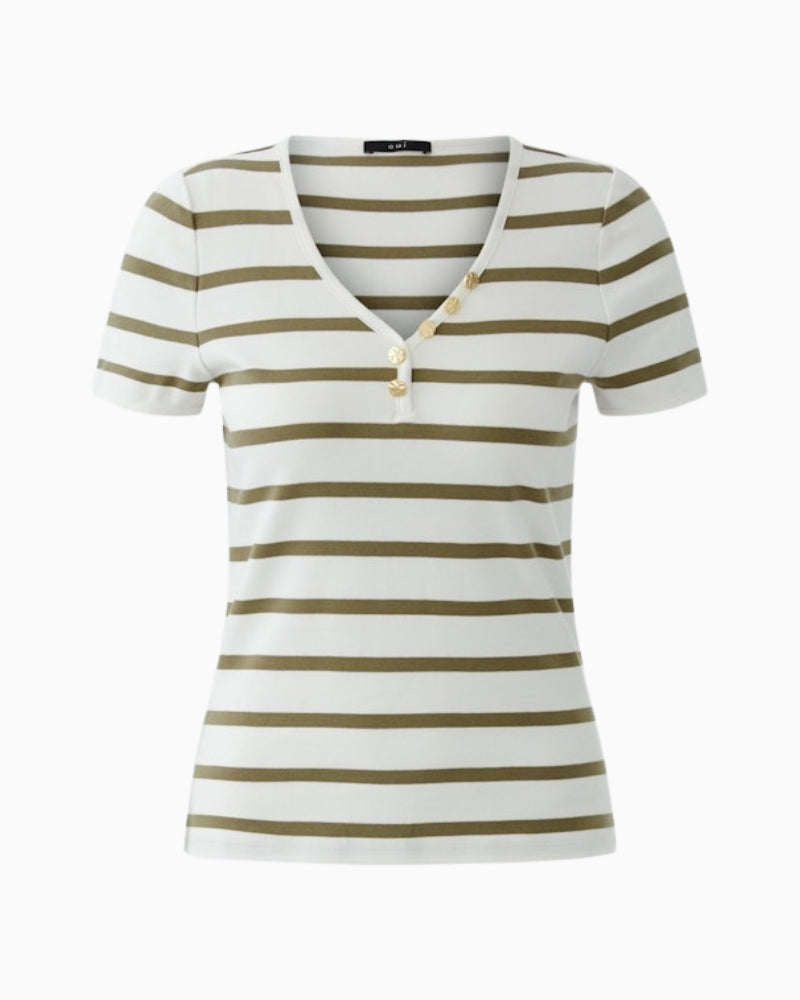 Oui interlock stripe T-shirt white green front view – Áines Boutique