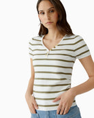 Oui interlock cotton stripe fabric close-up – Áines Boutique