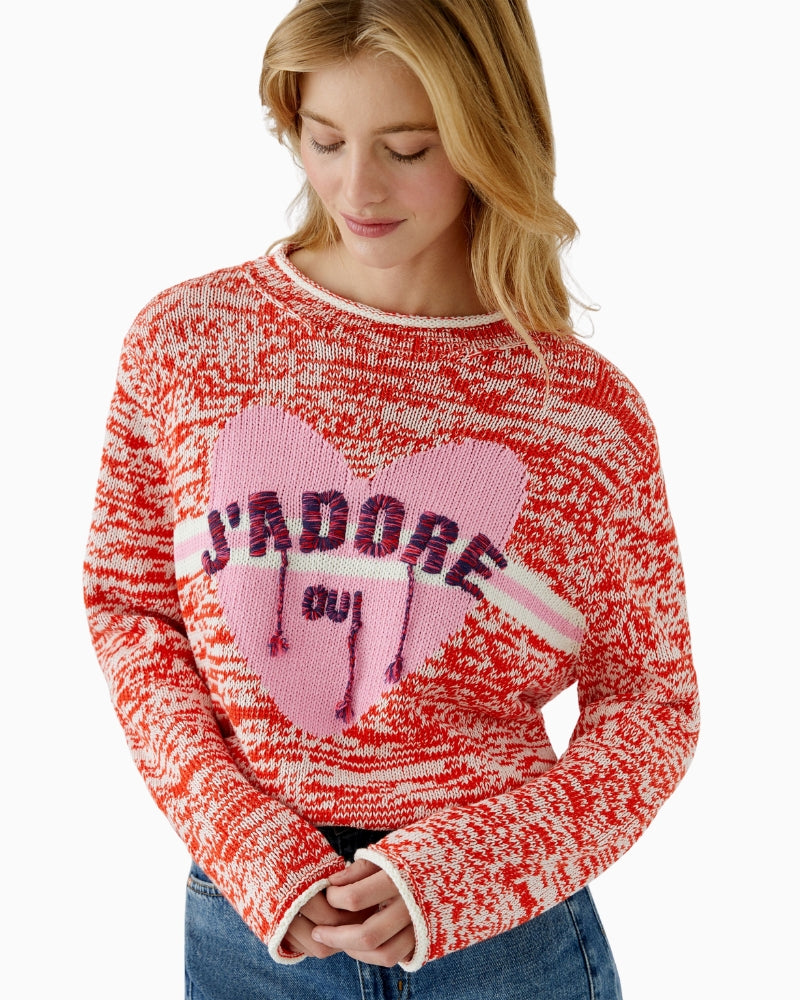 Oui J’ADORE red and white cotton jumper with slogan front