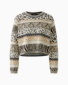 Front view of Oui cotton-blend jumper showing two-tone cuffs and square sleeves