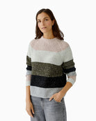 Khaki pullover by Oui with cotton blend and soft metallic thread