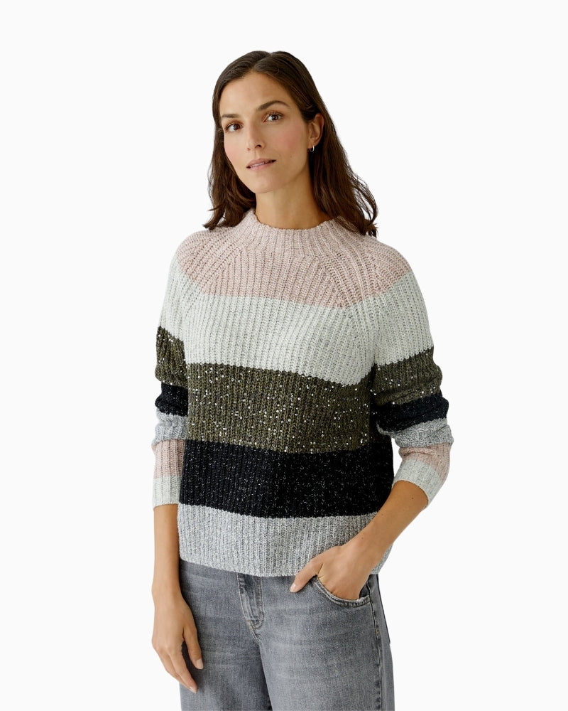 Khaki pullover by Oui with cotton blend and soft metallic thread