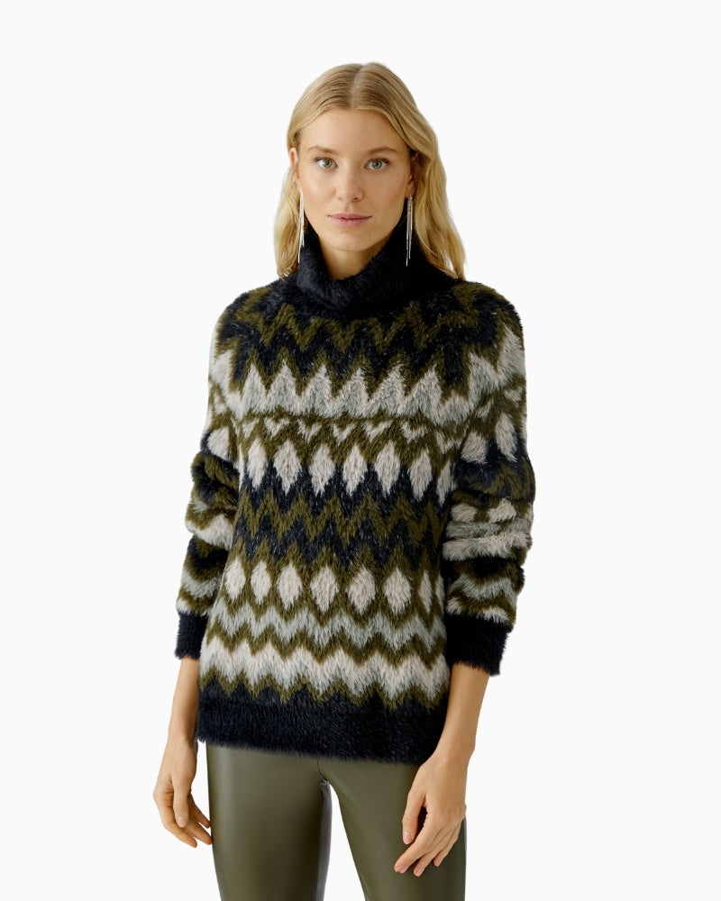 Oui khaki pullover in lightweight polyamide with ribbed trim