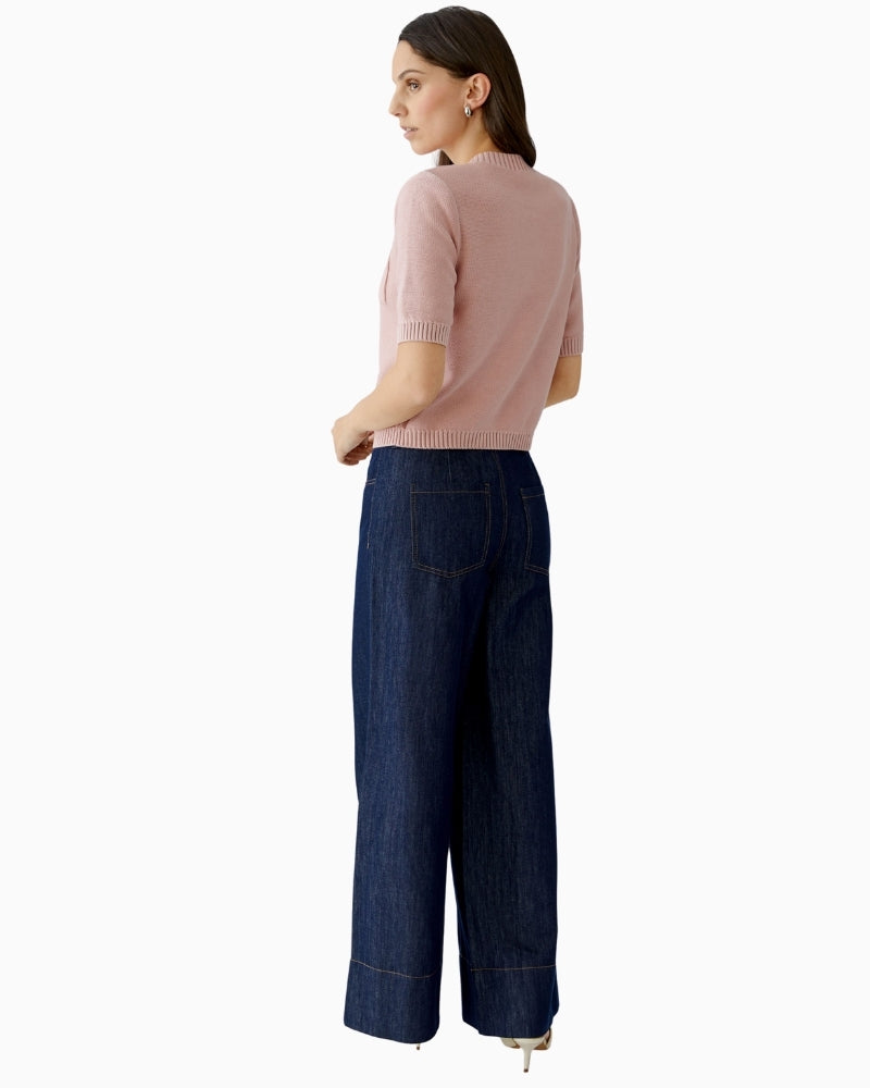 Oui cropped knit jacket in soft pink, back view showing slim fit – Áines Boutique