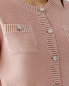 Close-up of Oui knit jacket decorative buttons and ribbed trim – Áines Boutique