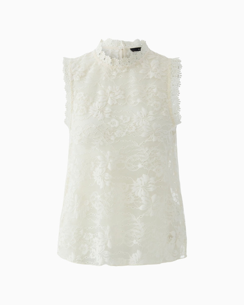 Oui cream lace sleeveless top, front view showing floral lace – Áines Boutique
