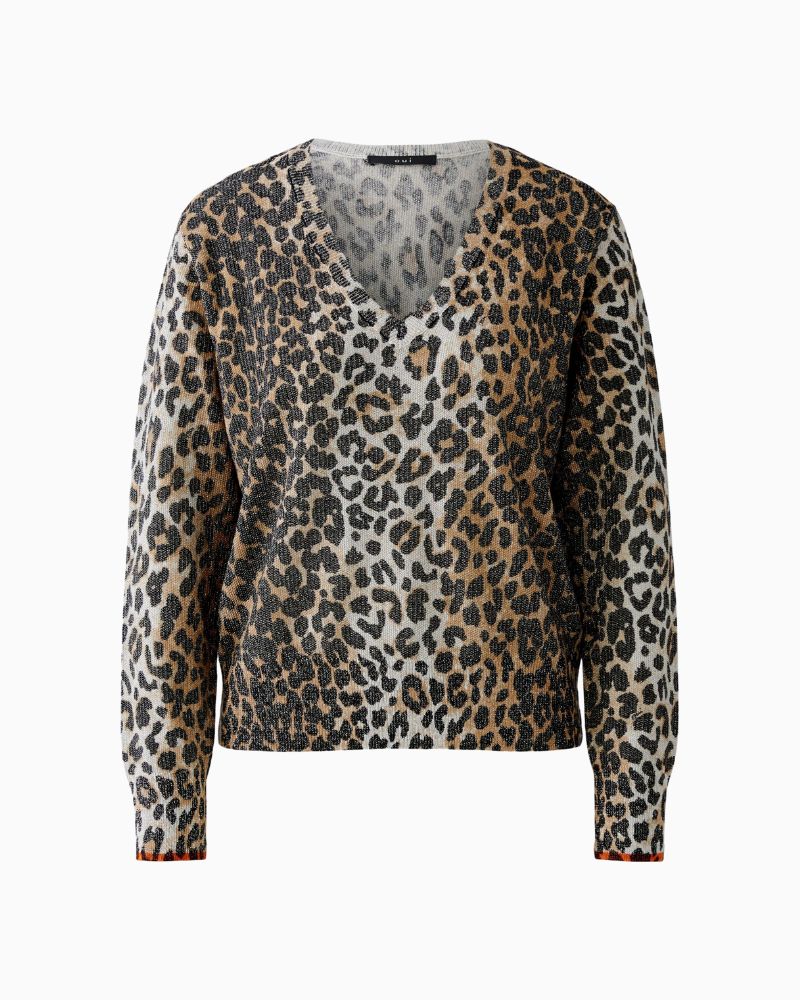 Oui leopard pullover with soft shimmer and subtle animal print pattern
