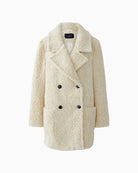 Front view of mid-length polyester coat with clean lines