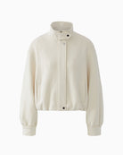 Oui cream scuba blouson jacket with blazer collar, front view – Áines Boutique