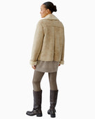 Back view of Oui stone jacket showing relaxed shape and regular length