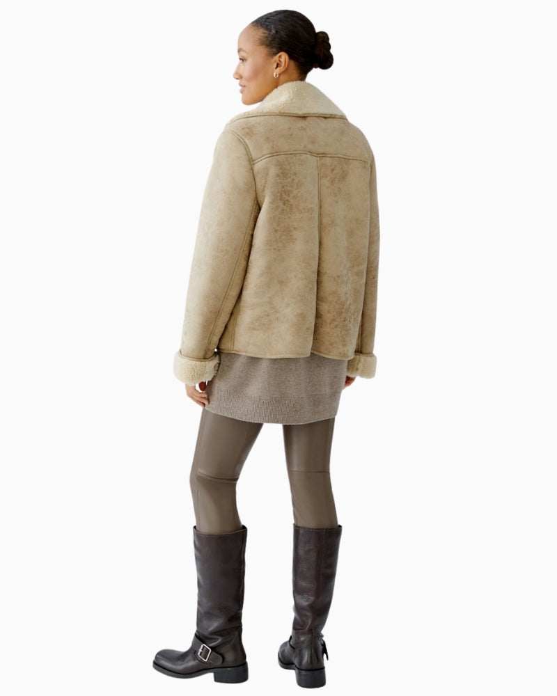 Back view of Oui stone jacket showing relaxed shape and regular length
