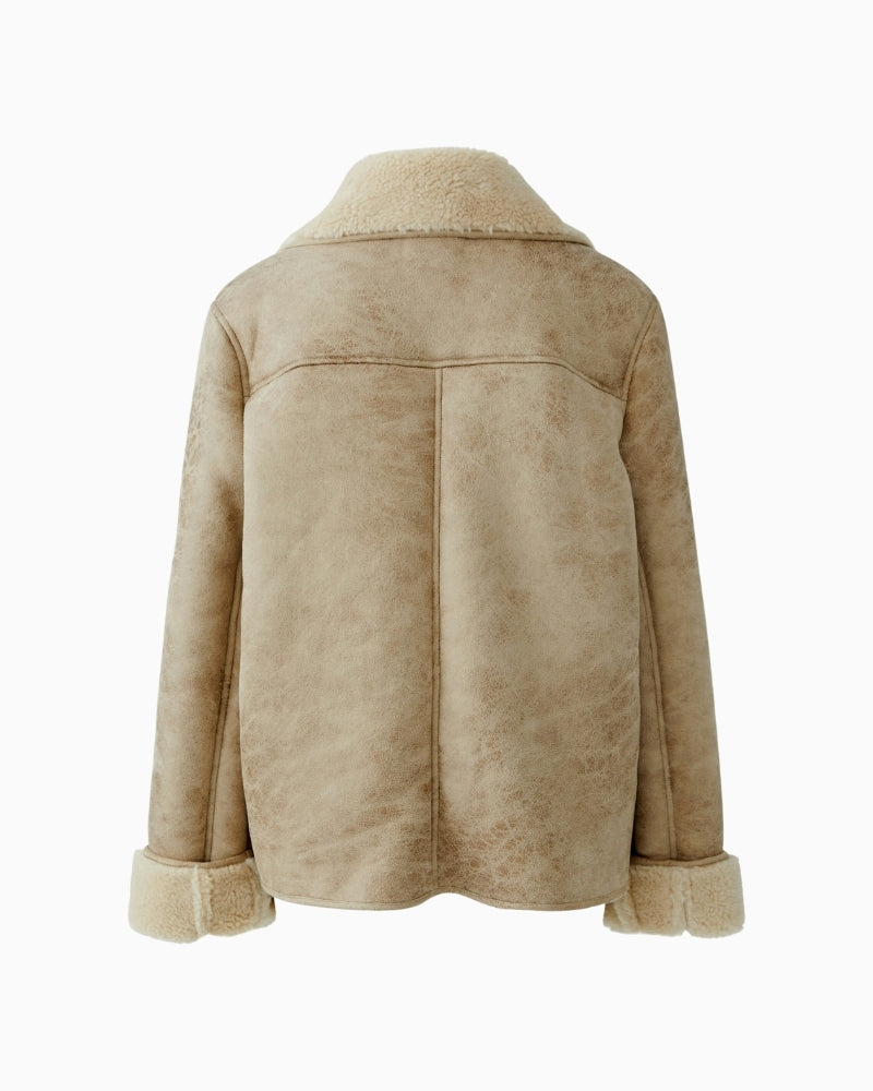 Back view of Oui stone jacket showing relaxed shape and regular length
