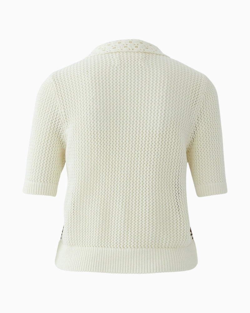 Oui patched cardigan white and brown back on white background – Áines Boutique