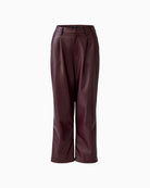 Oui pleated trousers in bramble berry leather-look with cropped length