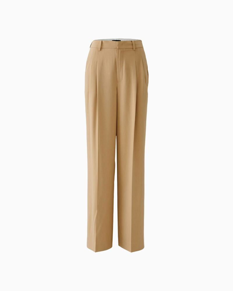 Front view of soft twill trousers showing loose leg and mid-rise waist