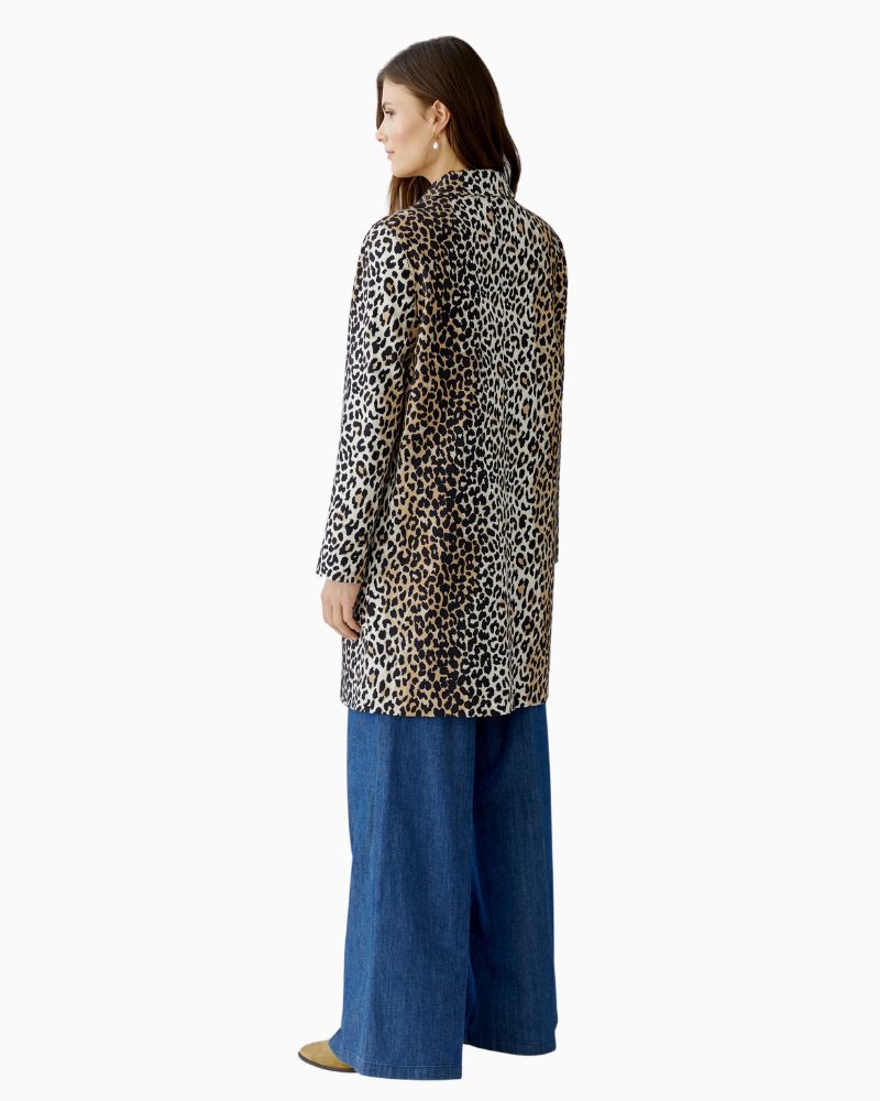 Back view of lightweight cotton coat with soft satin finish
