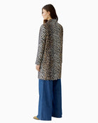 Back view of lightweight cotton coat with soft satin finish