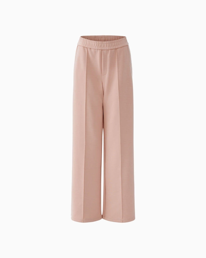Oui soft blush pull-on wide-leg trousers, front view – Áines Boutique