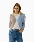 Blue and white pullover by Oui in alpaca blend knit