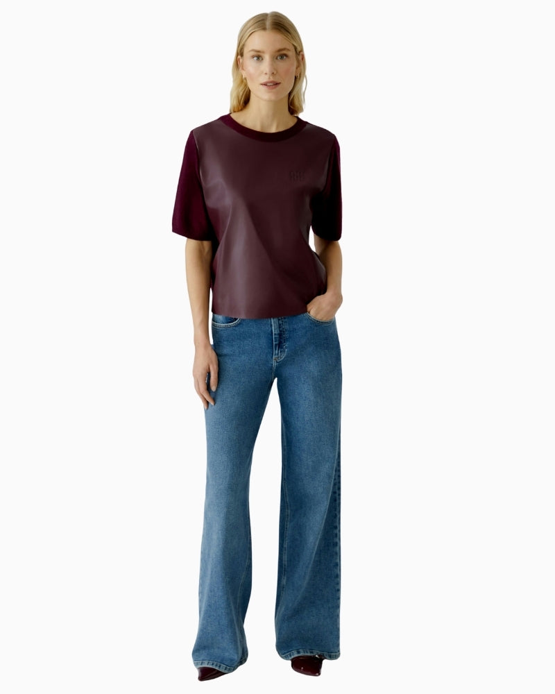 Oui women’s jumper with subtle embossed logo and patch knit texture